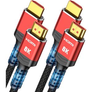 Highwings 8K 10K HDMI 2.1 Cable 6.6FT/2M 2-Pack, Ultra High Speed HDMI Cable Braided Cord-4K@120Hz 8K@60Hz, DTS:X, HDCP 2.2 & 2.3, HDR 10 Compatible with Roku TV/HDTV/Blu-ray (Red)