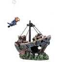 AWXZOM Aquarium Shipwreck Decoration + Little Diver Floating Fish Tank Decoration, Fish Tank Ornaments