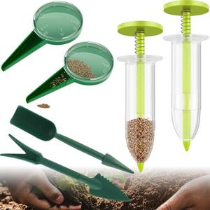 6 PCS Mini Seed Spreader, Sowing Dispenser With 5 Speeds, Small Planter Tool, Manual Seedlings Dibber and Widger Set, Handheld Sower for Tiny Seeds