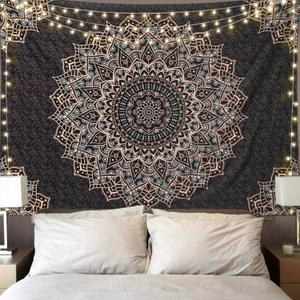 Edeesky Black Mandala Tapestry Wall Hanging Psychedelic Wall Tapestry Aesthetic Indian Hippie Decor Bohemian Art Boho Home Decoration for Bedroom,Living Room,Dorm (59"L x 51"W)