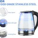 1.8L Electric Glass Tea Kettle,Fast Boil Electric Water Kettle,Hot Water Boiler & Tea Heater,with LED Lights,Auto Shut & Boil-Dry Protection,Electric Kettles for Boiling Water, Coffee (Sliver)