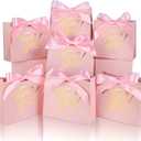 100 Pack Small Thank You Gift Bags, 4.5x1.8x3.9in Party Favor Bags Boxes with Bow Ribbon, Small Paper Gift Bags with Gold Foil Printed, Mini Candy Treat Bags for Birthday Wedding Party Holiday