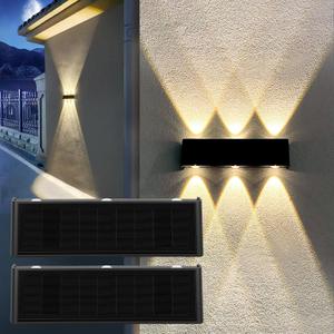 Solar Lights Outdoor Waterproof 3000K Warm Aluminum Up and Down Wall Sconce Dusk to Dawn 2PACK for Outside, Sign, Yard