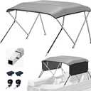 KAKIT Bimini Tops for Pontoon Boats with 2 Mesh Sidewalls Square Frame 600D Oxford Top with Rear Support Poles, Storage Boot 1 Inch Aluminum Frame(4 Bow 10'L 54" H 73"-78" W,Gray)