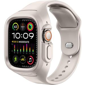 SURITCH Sport Band for Apple Watch Ultra 3/2/1 49mm & iWatch Series 9/8/7/6/5/4/SE3/SE2/SE 45mm 44mm 41mm 40mm, Soft Silicone Shockproof Rugged Protective Strap with Case for Women Men (Starlight)