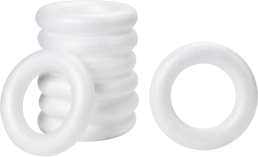 Juvale 6-Inch Foam Wreaths - White, 8-Pack - DIY Craft Supply & Wreath Base - Round Foam Rings for Home Decor