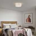 18'' Flush Mount Ceiling Light Modern Farmhouse Drum Ceiling Light Fixture with Linen Fabric Shade 3-Light Drum Ceiling Lighting Round Semi Flush Lighting for Bedroom Hallway Living Room