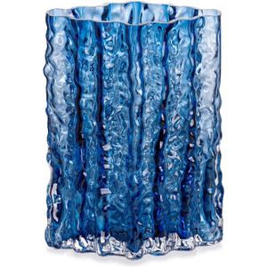 Glass Vase for Centerpieces, Diamond Shaped Vase for Flower, Modern Glacier Glass Vase for Home, Office, Restaurant Desk Decor 8.3 Inch(Blue)