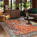 Moynesa Tiger 5x7 Area Rug, Boho Washable Living Room Rug, Non Slip Rugs for Bedroom, Ultra Thin Vintage Soft Stain Resistant Throw Floor Carpet for Office Dining Room, Rust