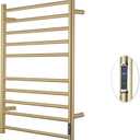 Heated Towel Racks for Bathroom, Wall Mounted Electric Towel Warmer Racks with Timer & Temperature Control, 10 Bar Stainless Steel Towel Heater for Bathroom (Round-Brushed Gold, 10 Bars)