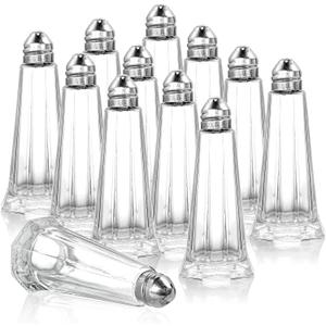 Yopay 12 Pieces Salt and Pepper Shaker Set, 1 oz Tower Glass Body Mini Restaurant Shakers with Stainless Steel Lids, Clear Curved Design