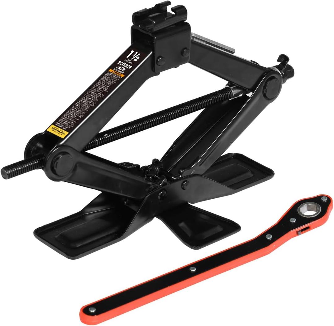 Big RED AST10202SR Torin Wide Base Cross Car Scissor Jack: Steel Portable Quick Lift Tire Jacks Include Ratchet Wrench for Car, Truck, Sedans and MPV, 1.5 Ton (3,000 lbs) Capacity, Black