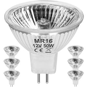 MR16 12V 50W Halogen Light Bulbs 2 Pin, 6 Pack MR16 Halogen Bulb 50W GU5.3 Base Dimmable Indoor Outdoor Flood Halogen Small Light Bulb 2800K Warm White for Landscape, Track Lights