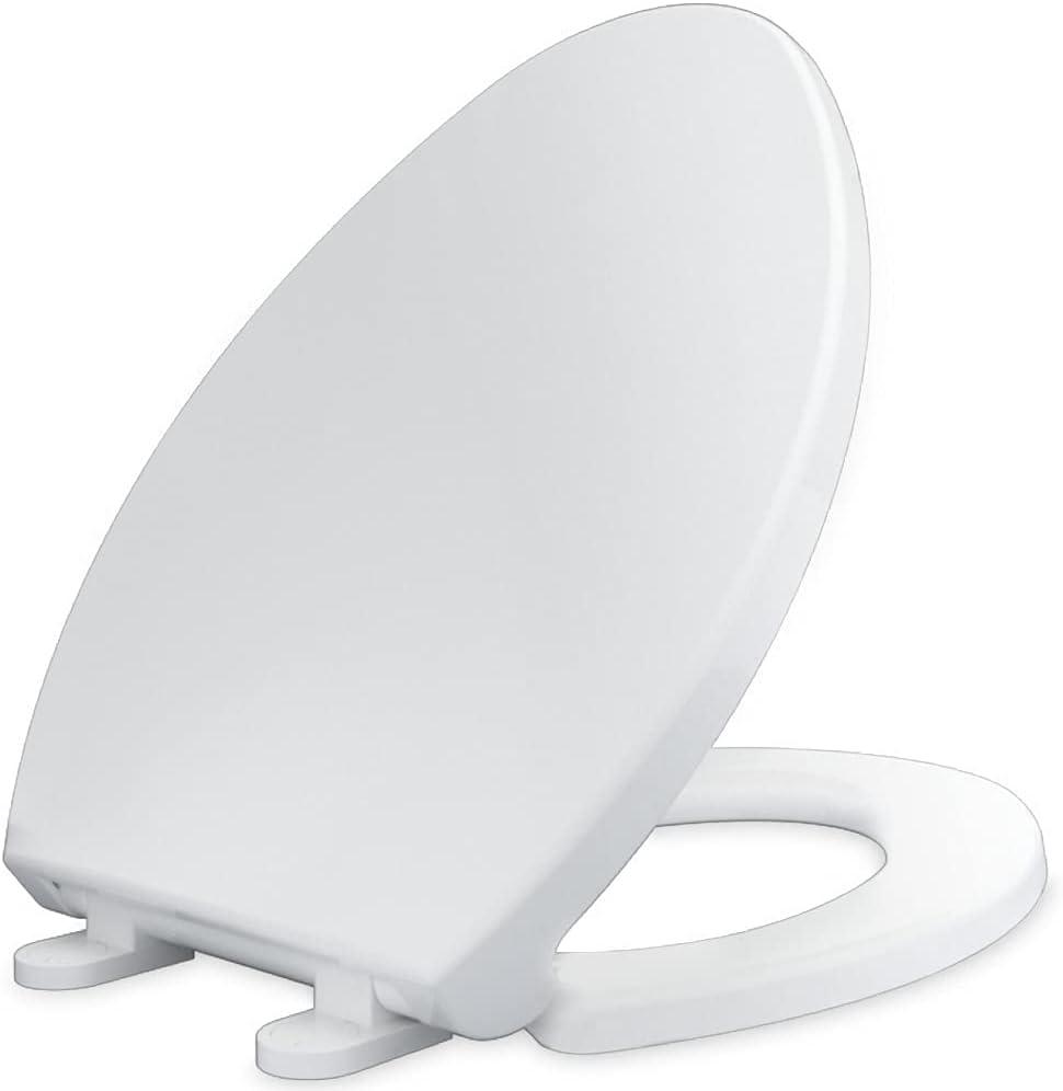 CYRRET Elongated Toilet Seat Slow Close, Easy to Install and Clean, Durable Plastic, White, Replacement Toilet Seats, Fits Standard Elongated, Obling or Oval Toilets