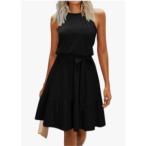 Newshows Womens 2026 Summer Dress Halter Wedding Guest Casual Beach Vacation Outfits Belted Sundresses with Pockets, Size L