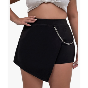 Women's Plus Size Wrap Asymmetrical Hem Chain Strap Skort Skirt Shorts 4 XL
