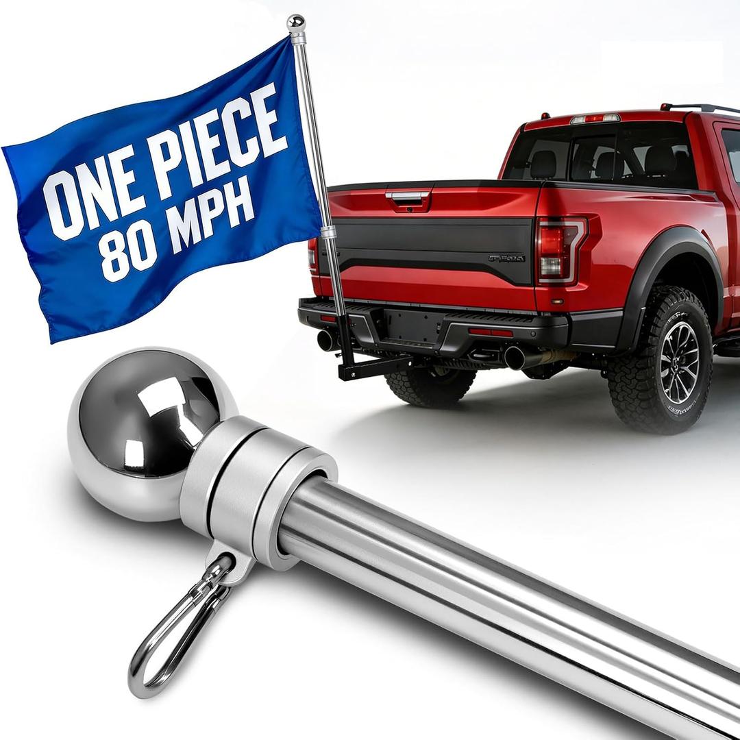 One Piece Stainless Steel Flag Pole for Outside House, 80 MPH Heavy Duty Flag Pole for Truck, 5FT Outdoor Flagpole for Porch, Wall, Jeep, Trailer, 1 Inch Flagpole (1, Silver)