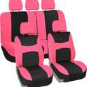 FH Group Car Seat Covers Full Set Cloth - Universal Fit,Automotive Seat Covers,Low Back Front Seat Covers,Airbag Compatible,Split Bench Rear Seat,Washable Car Seat Cover for SUV,Sedan,Van Pink