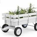 All-Terrain White Wagon Cart for Wedding Flower Girls, Heavy Duty Steel Utility Garden Cart with Handle and Removable Wooden Side Panels (White)