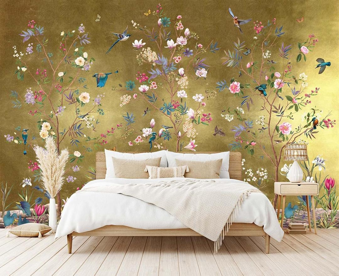 Wall Mural 3D Wallpaper - Flowers and Birds Design, 158"x110" (Not Self-Adhesive)
