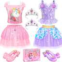Princess Dress Up CLothes with Princess Shoes, Kids' Dress Up & Pretend Play Costumes for Little Girls, Mermaid & Unicorn Dress Up Toys Set for Toddlers, Christmas Birthday Gifts for 3-6 Role Play