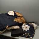 Luxudecor Floral King Comforter Set 7 Pieces Bed in a Bag, White Flower Print on Black Bedding Set, Soft Reversible Comforter with Sheet Set 104"x90"