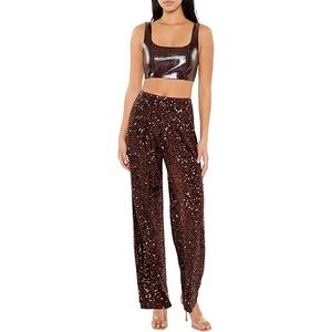 Forever 21 Women's Sequin Velvet High-Rise Pants, Brown