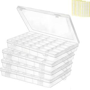 Plastic Organizer Container Box,36 Large Grids Clear Plastic Organizer Box with Adjustable Dividers Craft Organizers (Clear-4pack-144 Grids)