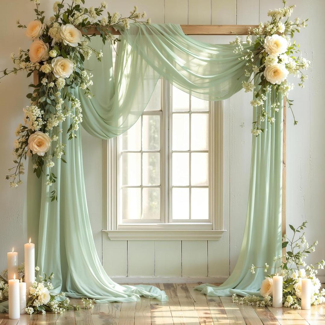 Wedding Arch Draping Fabric, 2 Panels 19FT Sage Green Arch Drapes Chiffon Fabric Drapery for Wedding Arch Decorations Ceremony Reception Party Ceiling Backdrop ((2 Panels )6 Yards/36ft) Wedding Arch Draping Fabric, 2 Panels 19FT Sage Green Arch Drapes Chiffon Fabric Drapery for Wedding Arch Decorations Ceremony Reception Party Ceiling Backdrop ((2 Panels )6 Yards/36ft)
