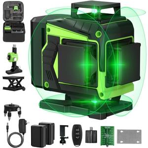 16 Line Laser Level 360 Self Leveling,Professional 4x360Green Cross Line laser Level Tool for Construction and Picture Hanging,lazer leveler tool with 2 Batteries,Magnetic Bracket & Remote Control