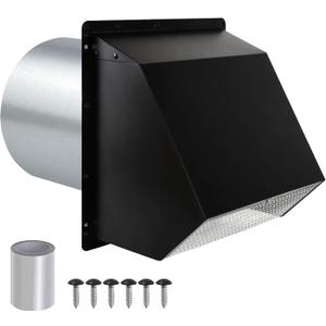 8 Inch Wall Vent Hood Wall Exhaust Vent Cover Outdoor Hooded Wall Vent with Screen and Damper,Wall Vent Cover Cap Exterior Air Exhaust for Kitchen Range Hood HVAC Duct Dryer Vent,Galvanized Steel (Black)
