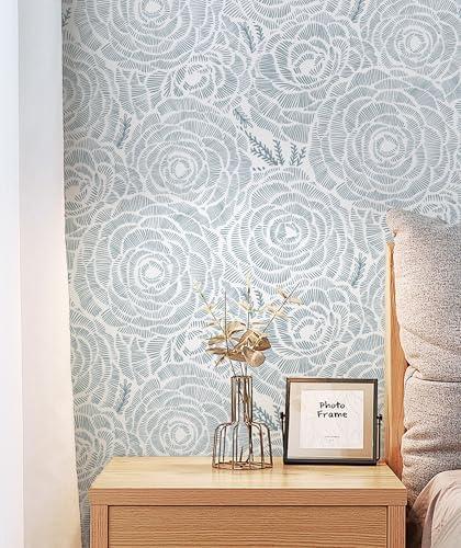 CiCiwind 197 in X 16 in Wallpaper Peel and Stick Wallpaper White and Blue Floral Contact Paper for Cabinets Removable Self Adhesive Wall Paper Vintage Bathroom Decoral Papel Tapiz para Pared