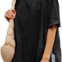 Tankaneo Womens Oversized Tshirts Summer Casual Short Sleeve Crew Neck T Shirt Loose Fit Side Slit Tee Tops Medium, Black