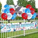 Diabetes Awareness Party Decorations, Include Banner and Balloons, Blue and Grey Ribbon Outdoor Yard Sign for National Diabetes Month Scene & Charity Party Supplies