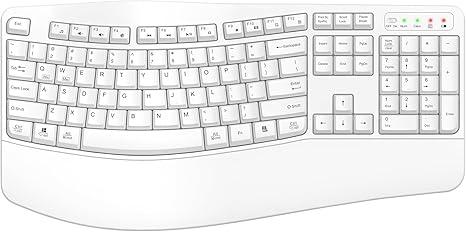 QUASIO Ergonomic Wireless Keyboard with Wrist Rest, Wave Keys, Comfortable Natural Typing, 2.4GHz Full Size Ergo Wireless Computer Keyboard for MultiOS, Windows, Mac OS Laptop/PC/Notebook (White)