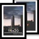 14x20 Poster Frame Set of 2, 14 x 20 Wood Picture Frames with Mat for 12x18, Wooden Photo Frame with Tempered Glass Cover for Wall Mounting Display, Black, 14x20-2Pack