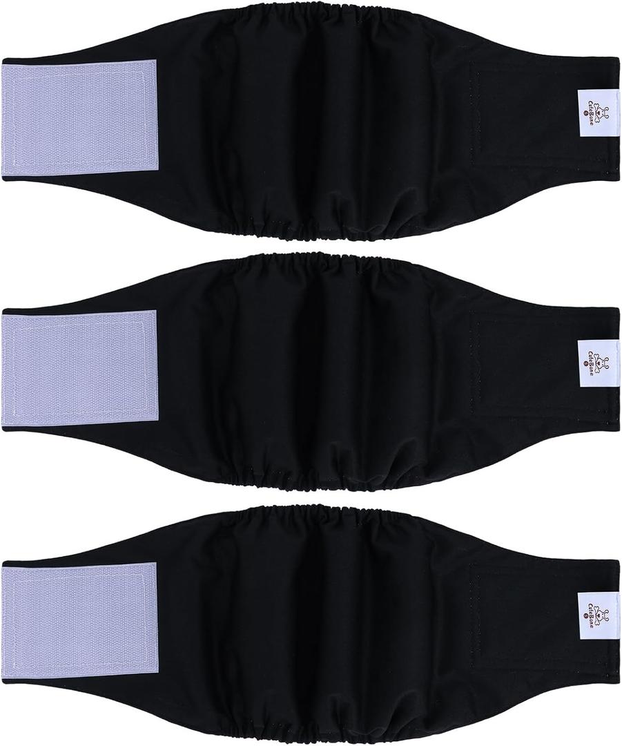 CuteBone Dog Diapers Male Washable Belly Band for Male Dogs Wraps Black 3pcs a Pack DM44S (S(11"-14"))