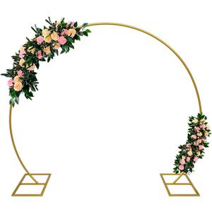 Balloon Arch Stand Kit, 8.2ft (2.5m) Metal Round Backdrop Stand Frame Set: Half Circle Gold Balloon Arch for Birthday Party Baby Shower Wedding Graduation Decoration (Golden)