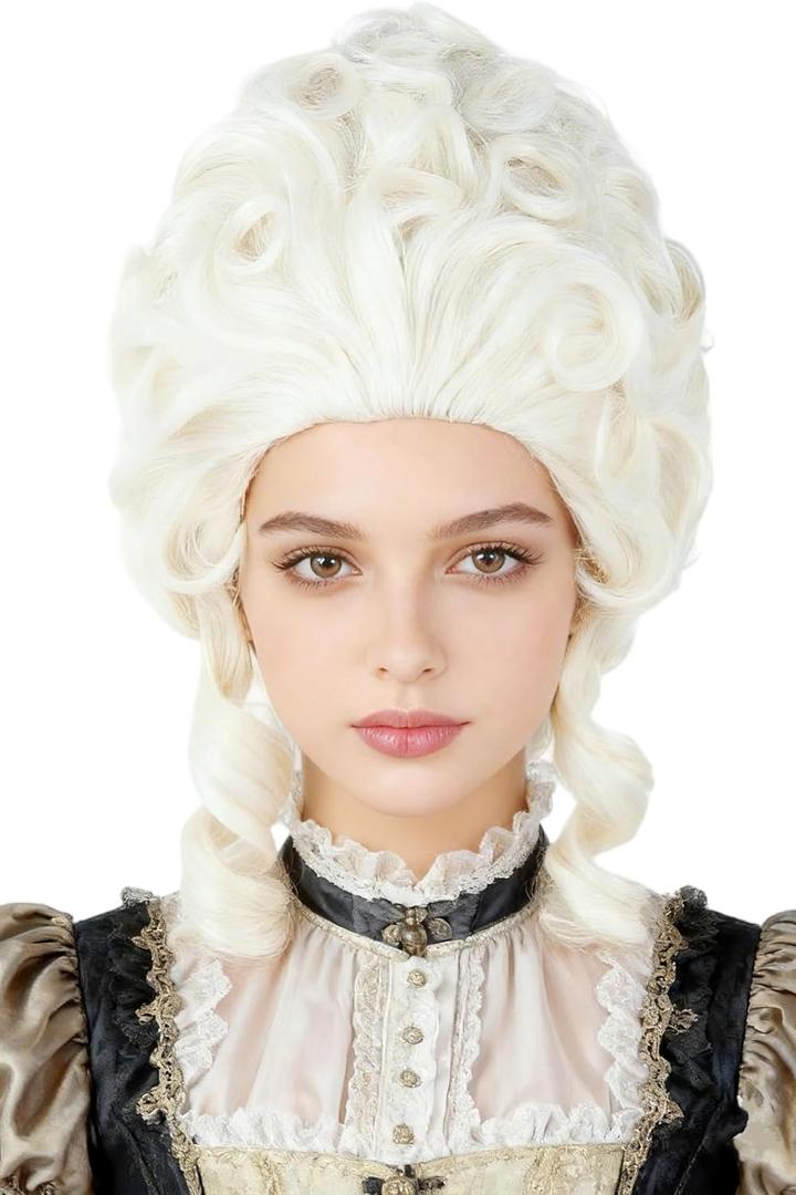 Colonial Wigs for Women Platinum Blonde Victorian Court Vintage Wig Baroque Fluffy Beehive Wigs Halloween Costume Party Dress Wig (Gold)