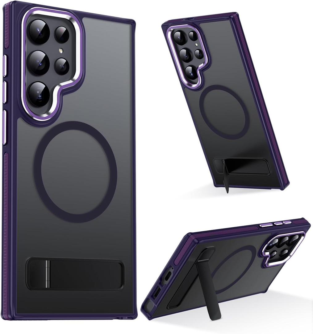 Magnetic for Samsung Galaxy S22 Ultra Case with Stand, Compatible with MagSafe, Slim Translucent Matte Military-Grade Drop Protection Phone Cover, Purple
