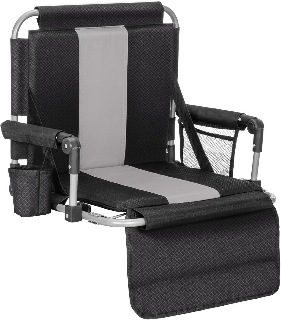 ALPHA CAMP Stadium Seat Chair for Bleachers with Back & Arm Rest (Black Grey)