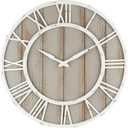 Oldtown Farmhouse Metal & Solid Wood Noiseless Wall Clock (Coastal Grey, 24-inch)