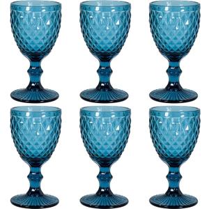 Vintage Wine Glasses Set of 6, 12 OZ Colored Glass Water Goblets, Embossed Floral Decorative Crystal Glass Cups Set, Dishwasher Safe, for Wedding, Party, Red Wine Glass, Bars, Restaurants