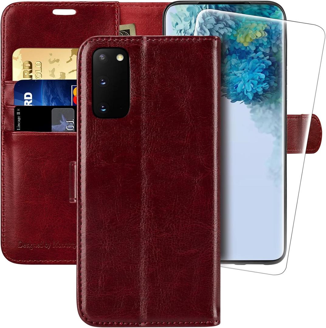 MONASAY Wallet Case Compatible for Galaxy S20 FE 5G, 6.5 inch [Screen Protector Included][RFID Blocking] Flip Folio Leather Cell Phone Cover with Credit Card Holder, Burgundy