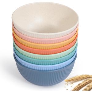 Reusable Bowls Set Unbreakable Cereal Bowls,24 OZ Wheat Straw Fiber Lightweight Bowl Sets 8, Microwave and Dishwasher Safe,Use for Ramen, Soup, Salad
