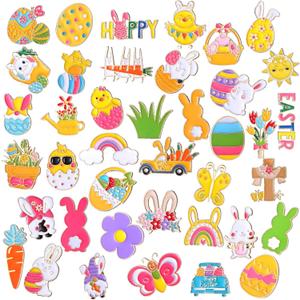 Giegxin 40 Pcs Easter Enamel Pins Bulk Spring Holiday Lapel Pin Bunny Backpack Cute Carrot Easter Eggs Flowers Butterfly Flower Basket Brooch for Women Girls Gifts