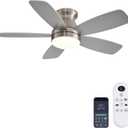 Ceiling Fans with Lights, 42 Inch Low Profile Ceiling Fan with Light and Remote/App Control, Flush Mount, Reversible, 3CCT, Dimmable, Noiseless, Nickel Ceiling Fan for Indoor/Outdoor Use Nickle