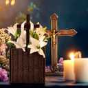 Thyle Religious Easter Table Decor Lent Decoration for Home Church Wooden Cross Woven Basket Christian Tabletop Decoration 9.8 In Jesus Christ Catholic Wood Crafted Cross with Base Foldable Organizer