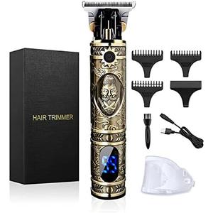 Hair Clippers for Men, Professional Hair Trimmer Zero Gapped T-Blade Trimmer Cordless Rechargeable Edgers Clippers Electric Beard Trimmer Shaver Hair Cutting Kit with LCD Display Gifts for Men (Gold)