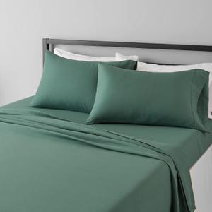 Amazon Basics Lightweight Super Soft, Breathable Easy Care Microfiber 4-Piece Bed Sheet Set with 14-Inch Deep Pockets, Queen, Emerald Green, Solid